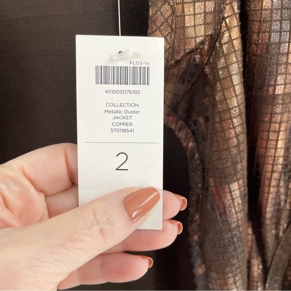Chico's Travelers Metallic Animal Copper Long Sleeve Lightweight Duster Jacket - Picture 3 of 10